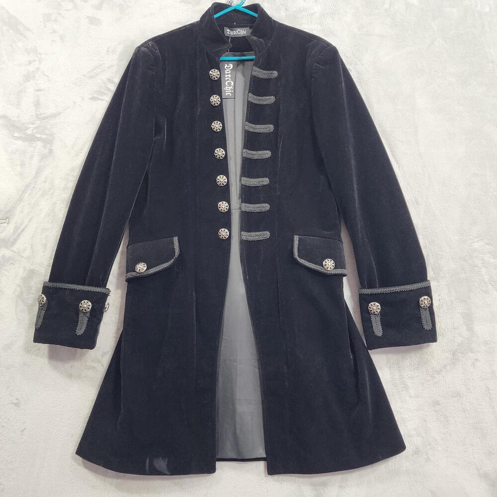 NEW DarcChic Coat Womens L Black Velvet Military Gothic Steampunk Button Front